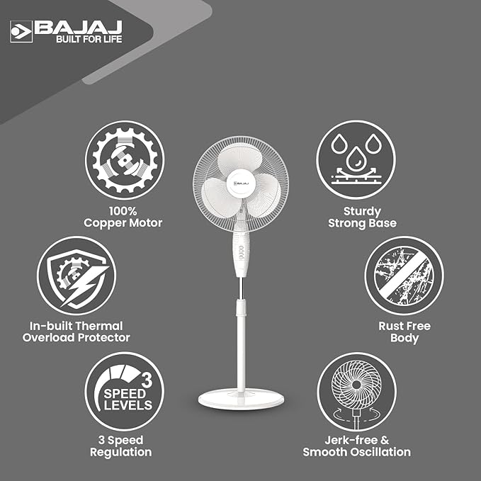 Bajaj Frore Neo 400 MM Oscillating Pedestal Fan For Home