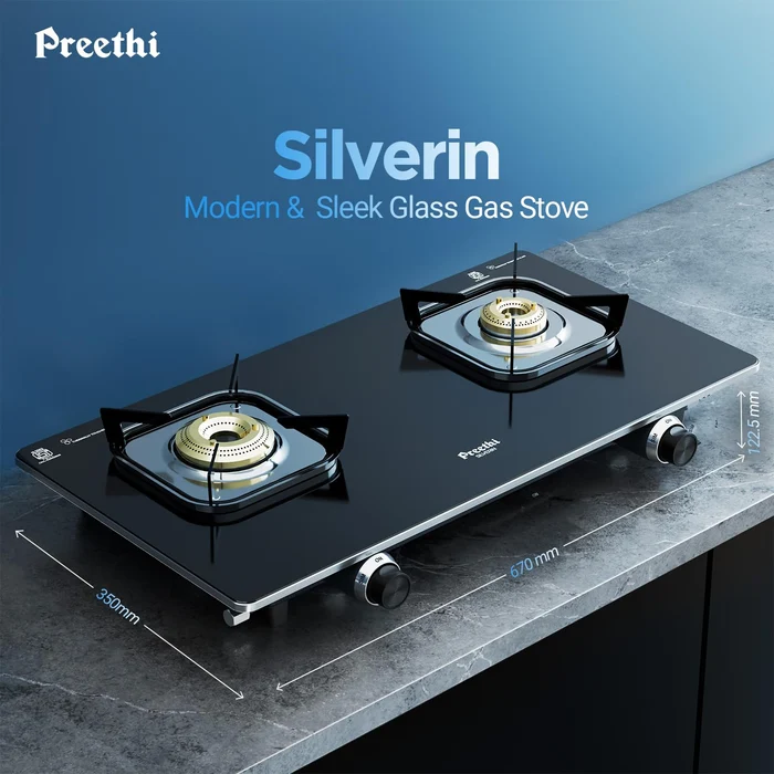Preethi Silverin 2 Burner Glass Top Gas Stove
